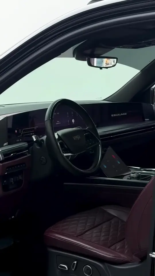 Burgundy quilted leather seats inside the Cadillac Escalade